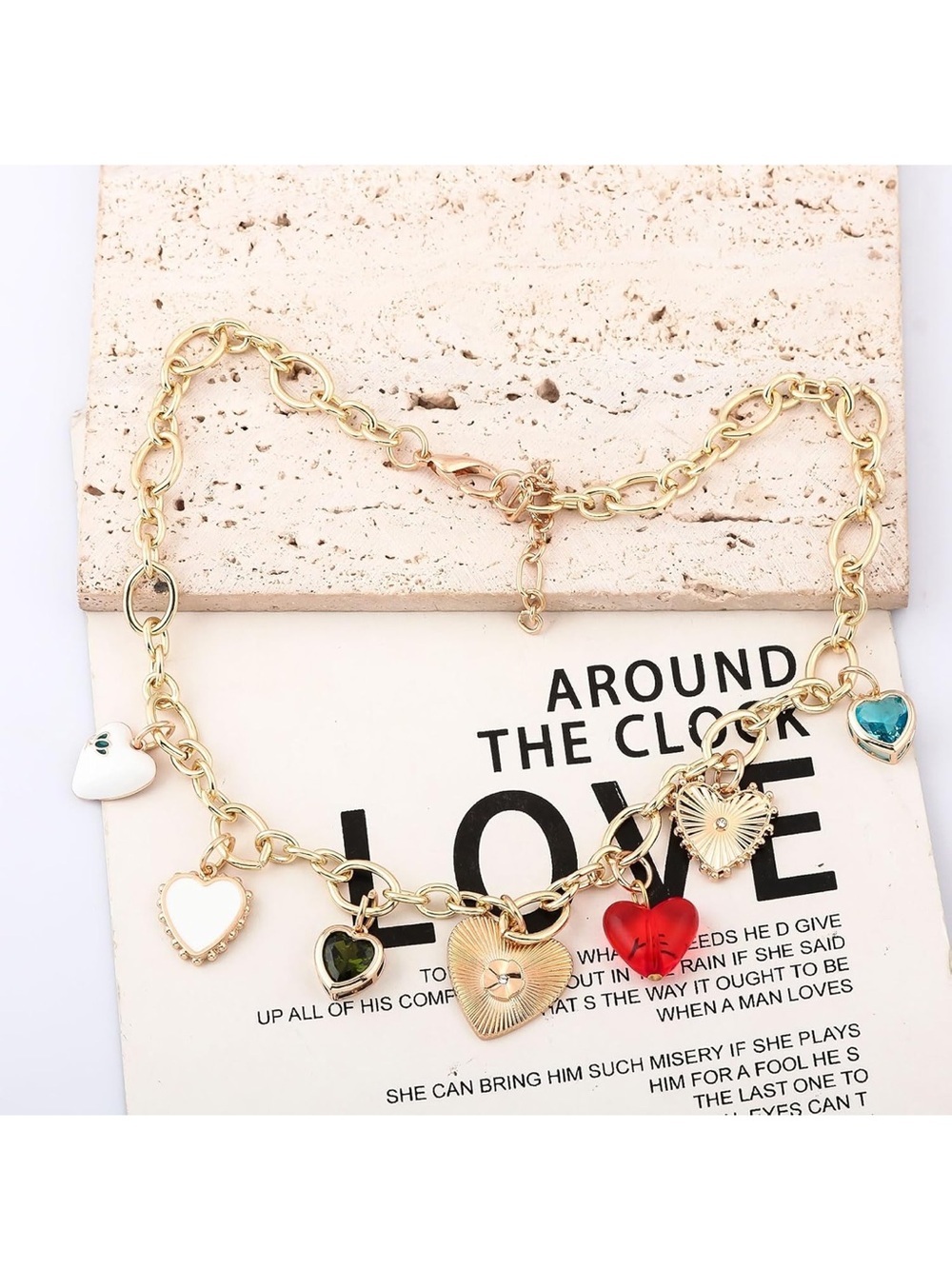 Anthropologie Gold Heart Charm Necklace with Red & Dark Green Accents - Picture 1 of 5